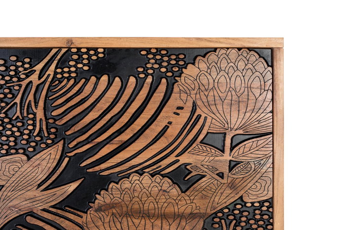 GINER Y COLOMER Tête de lit en bois massif d'acacia 166x81 cm, couleur naturelle et noir, avec nœuds et veines authentiques, livraison en 1 colis